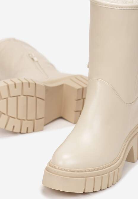 Beżowe Botki na Masywnej Podeszwie z Tłoczeniami Myhrassa