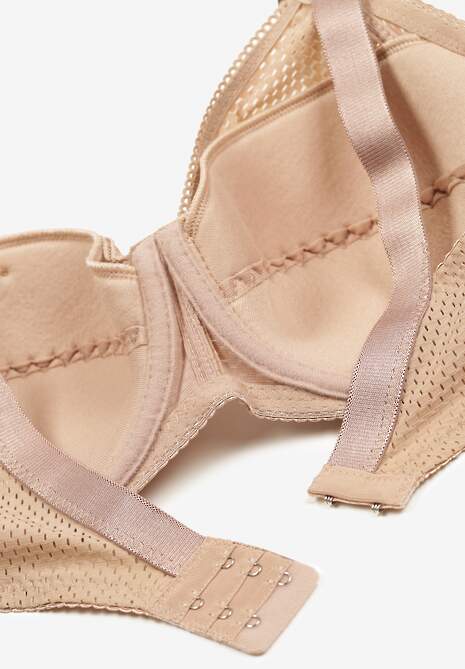 Ciemnobeżowy Biustonosz Ozdobiony Perforacją o Kroju Full Cup Erreviana