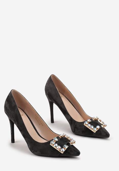 Czarne Szpilki z Klamrą w Cyrkonie Stemloa