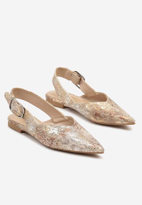 Złote Wężowe Sandały Typu Slingback Ozdobione Klamrą Banelias