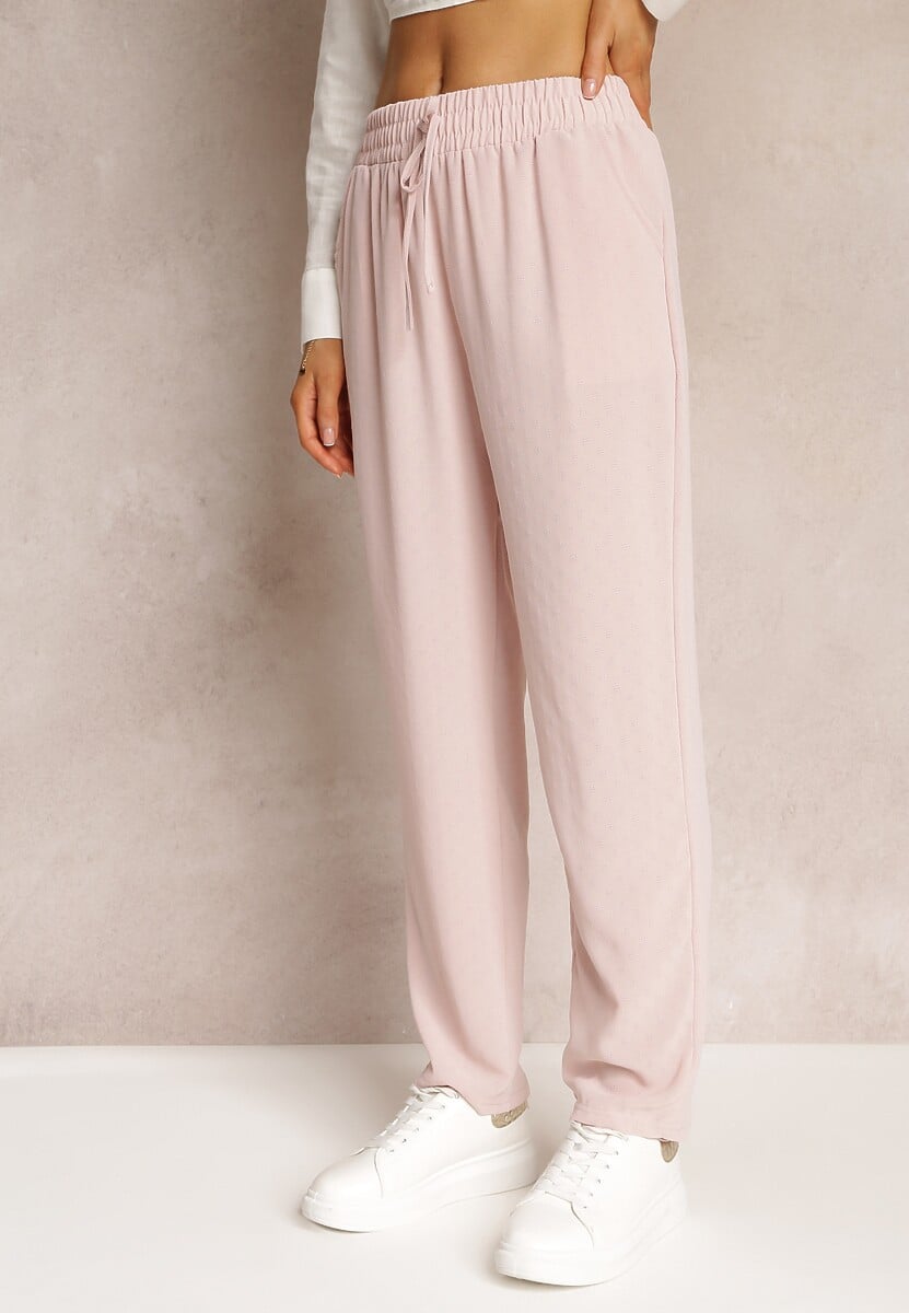 Jasnoróżowe Spodnie z Gumką w Pasie i Włóknem Bambusowym Ecili