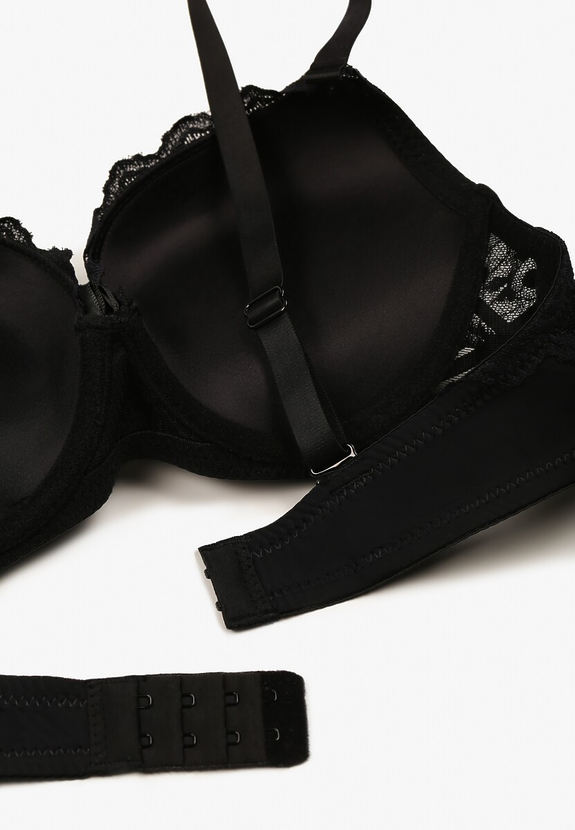 Czarno-Beżowy Koronkowy Biustonosz o Kroju Push-Up Neladrith