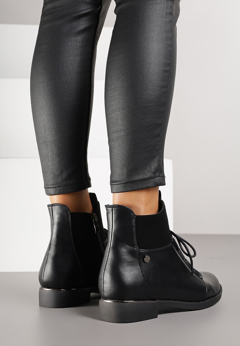 Czarne Botki Vices ze Sznurowaną Cholewką i Elastycznymi Panelami Flilera