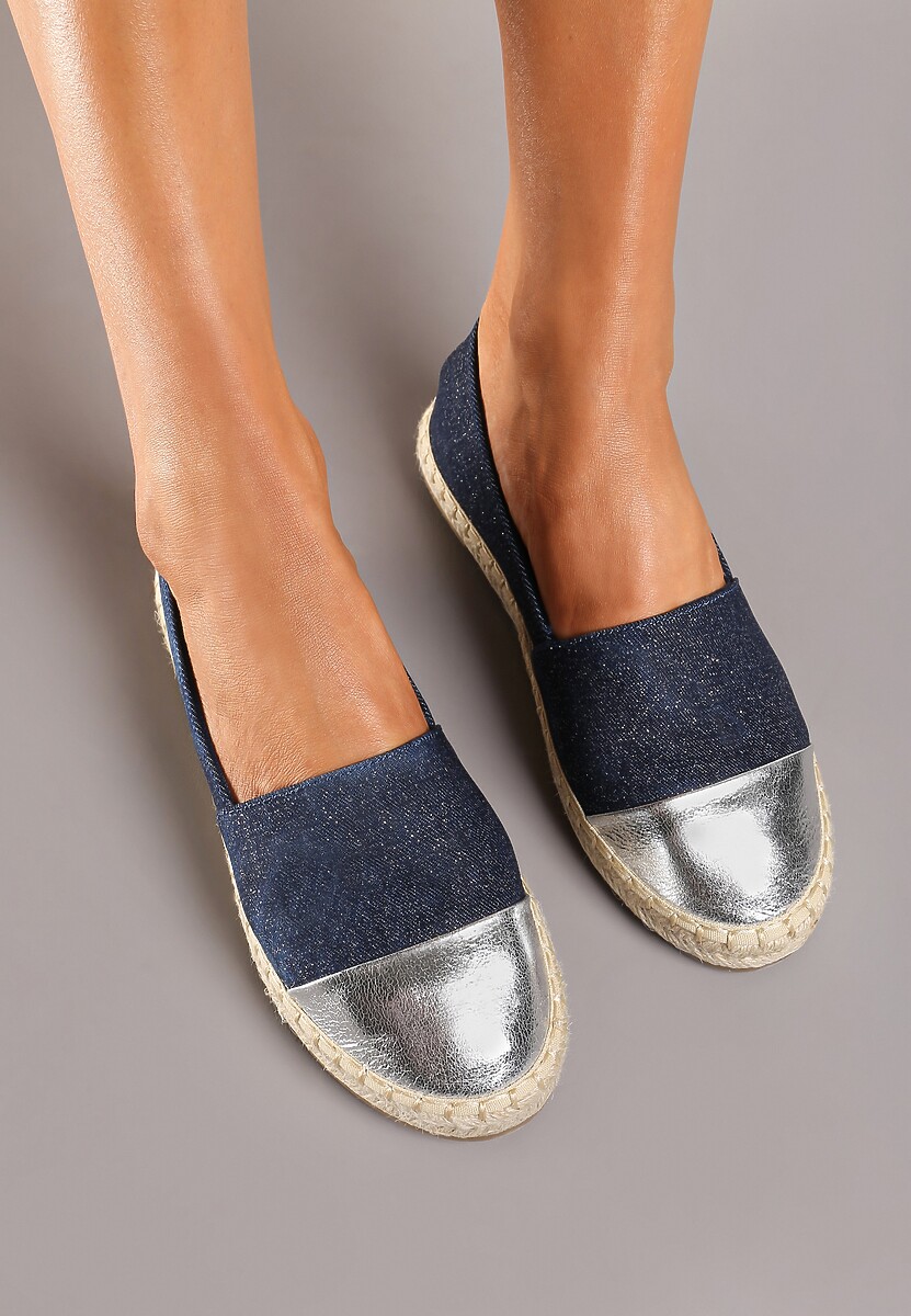 Granatowe Espadryle z Ozdobnym Noskiem na Plecionej Podeszwie Effiel