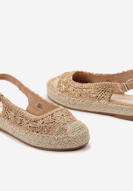 Brązowe Ażurowe Espadryle z Odkrytą Piętą i Plecionką na Podeszwie Sanioma