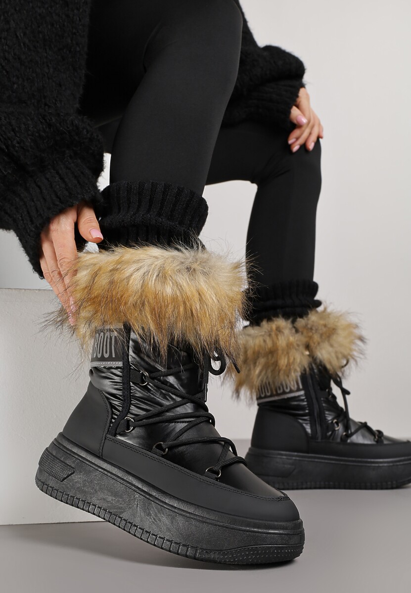 Czarne Śniegowce na Grubej Podeszwie z Futerkiem Uplift