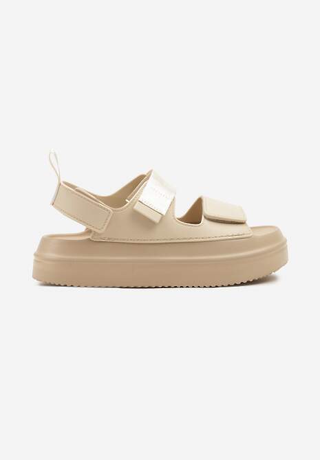 Beżowe Sandały na Platformie Ozdobione Dwoma Paskami Sovoiti