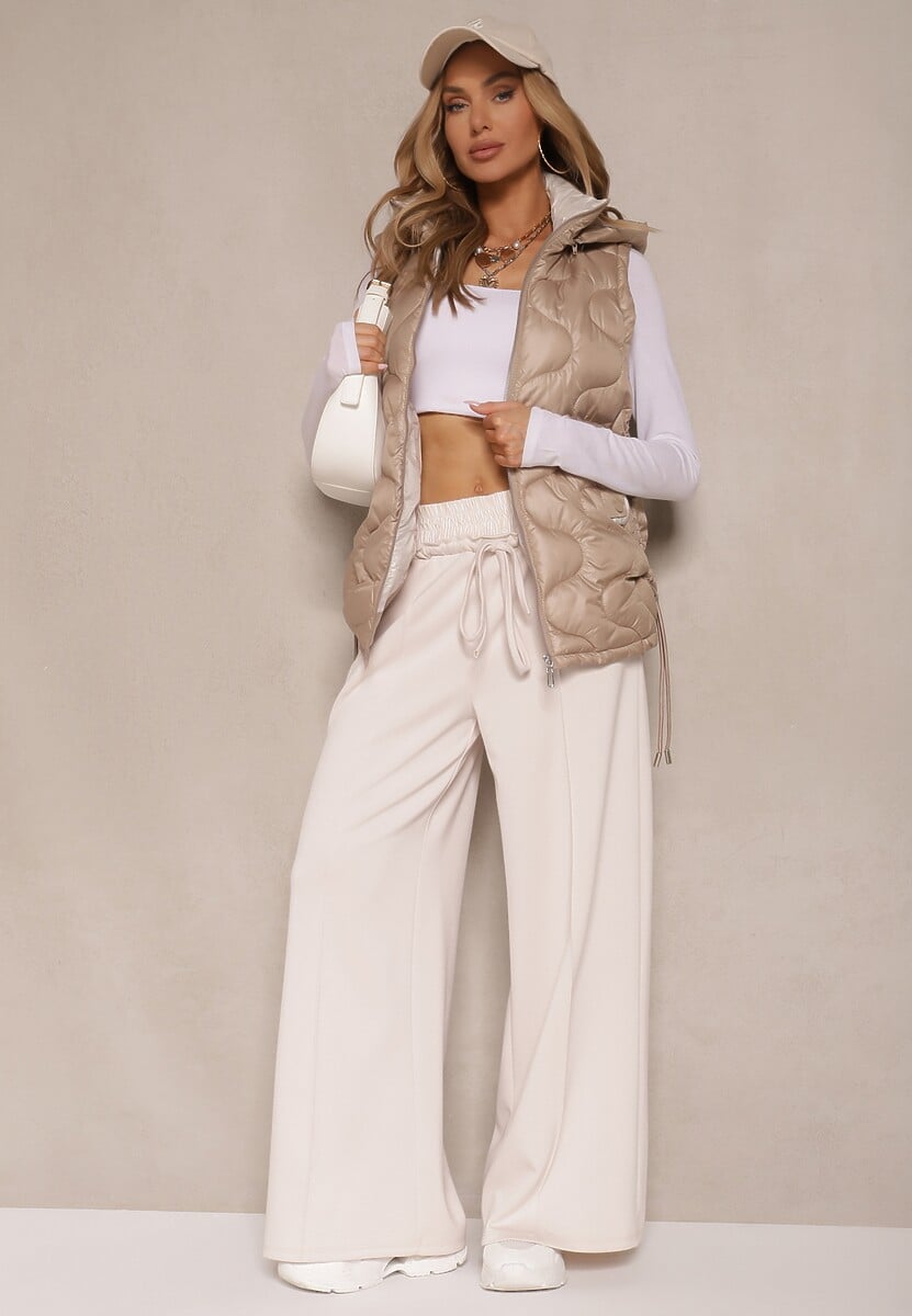 Brązowa Kamizelka z Odpinanym Kapturem Ozdobnie Pikowana Silzeki