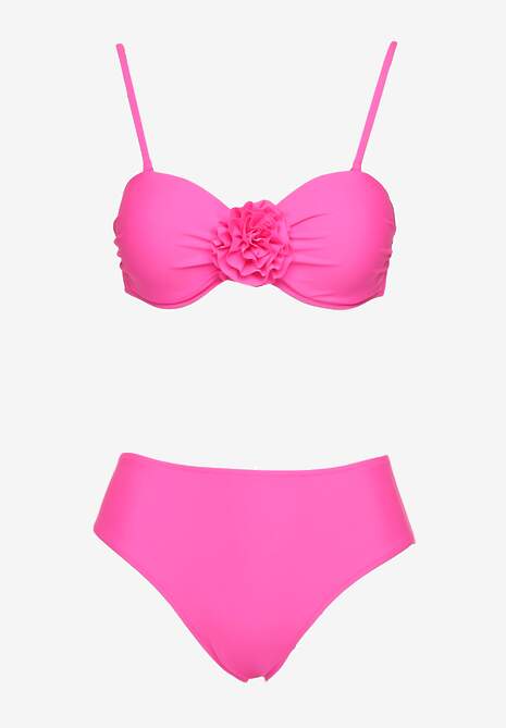 Różowe Bikini Majtki Figi Biustonosz Ozdobione Kwiatem 3D Tenionea