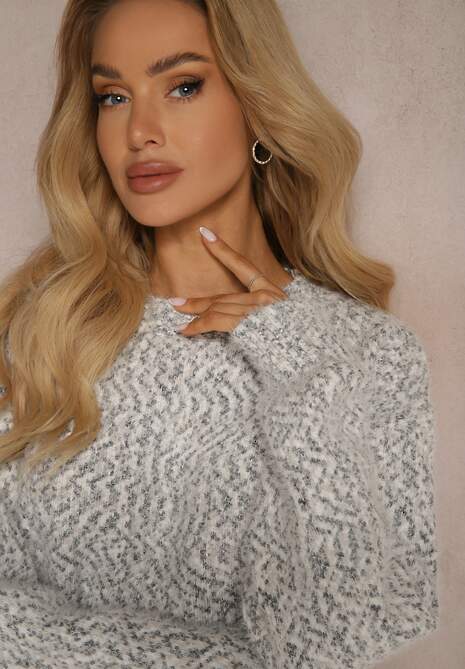 Szary Sweter  z Dodatkiem Wiskozy o Kroju Oversize Tariael
