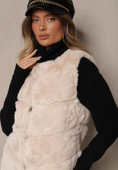 Jasnobeżowa Kamizelka Futerko Auxomene