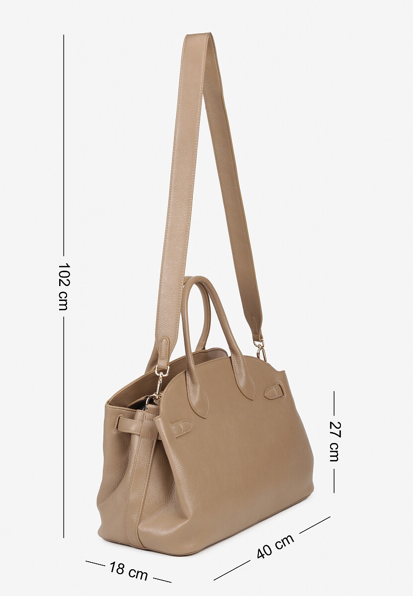 Beżowa Torebka Shopperka na Ramię z Paskiem Arovire