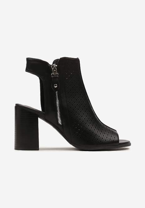 Czarne Botki Wycięte za Kostkę z Ozdobnym Suwakiem i Ażurową Cholewką Arcida