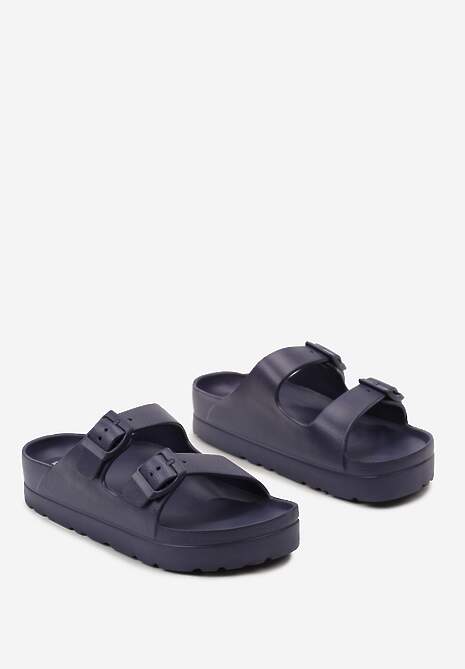 Granatowe Klapki na Grubszej Podeszwie z Regulowanymi Paskami Ysabelle