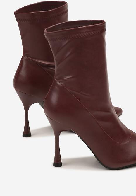 Bordowe Elastyczne Botki Vices na Klepsydrowym Obcasie Noraye