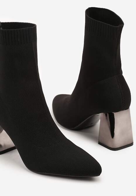 Czarne Skarpetkowe Botki Vices na Metalicznym Słupkowym Obcasie Widvira