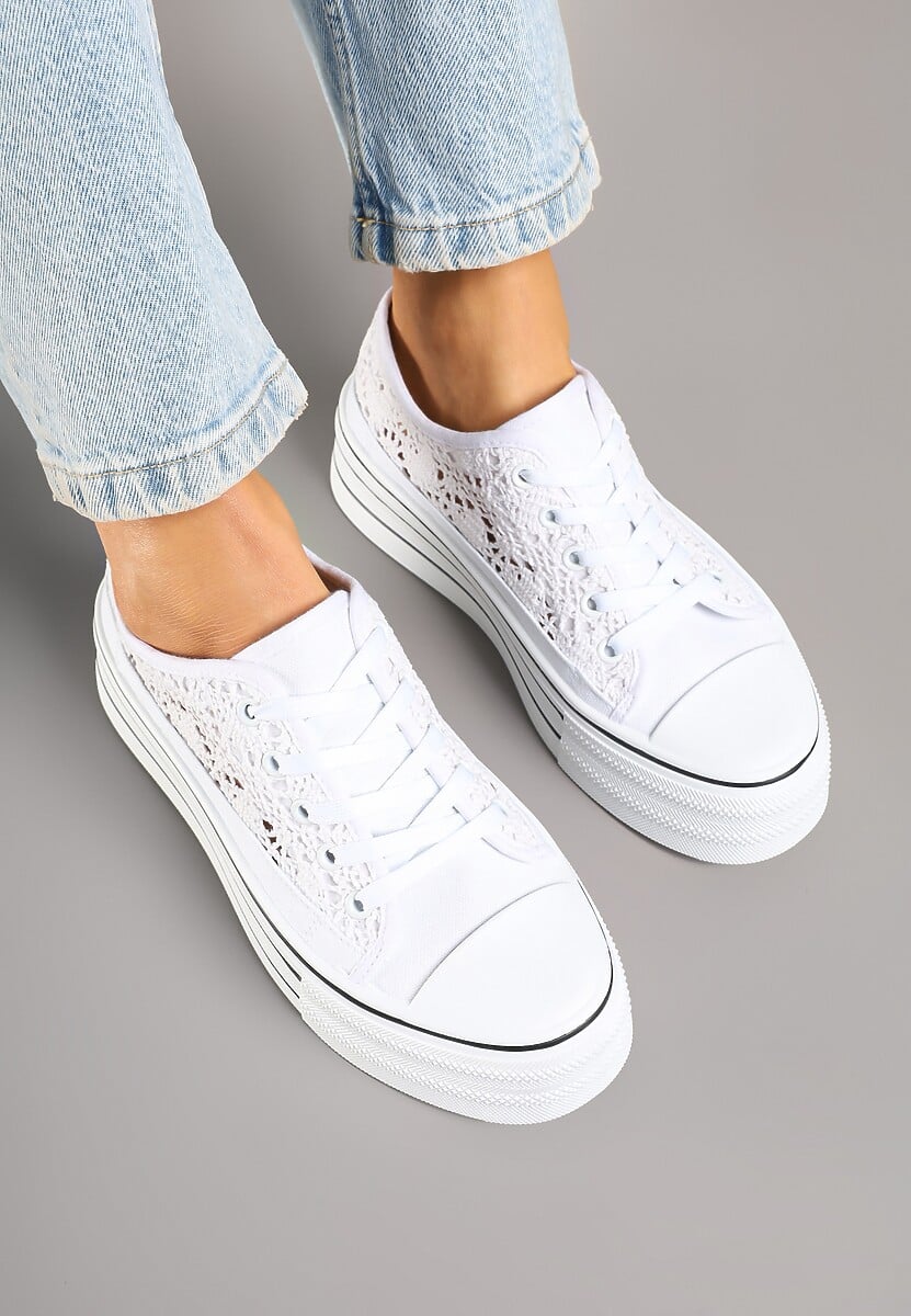 Białe Ażurowe Trampki na Platformie Felenna