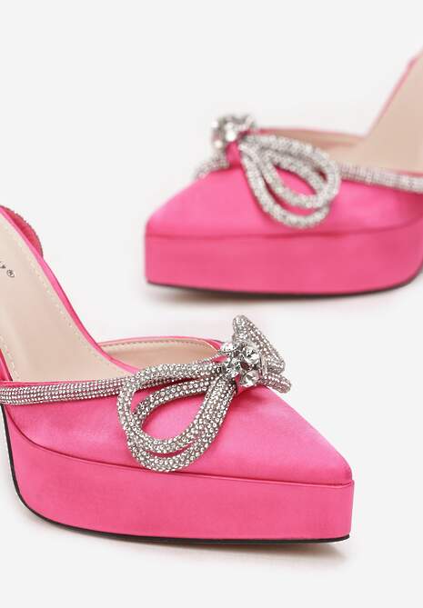 Fuksjowe Sandały na Klepsydrowym Obcasie i Platformie z Kokardką Kirsi