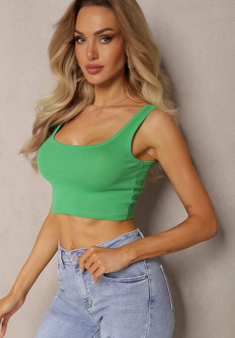 Zielony Tank Top z Elastycznej Bawełny z Głębokim Dekoltem Omaliana