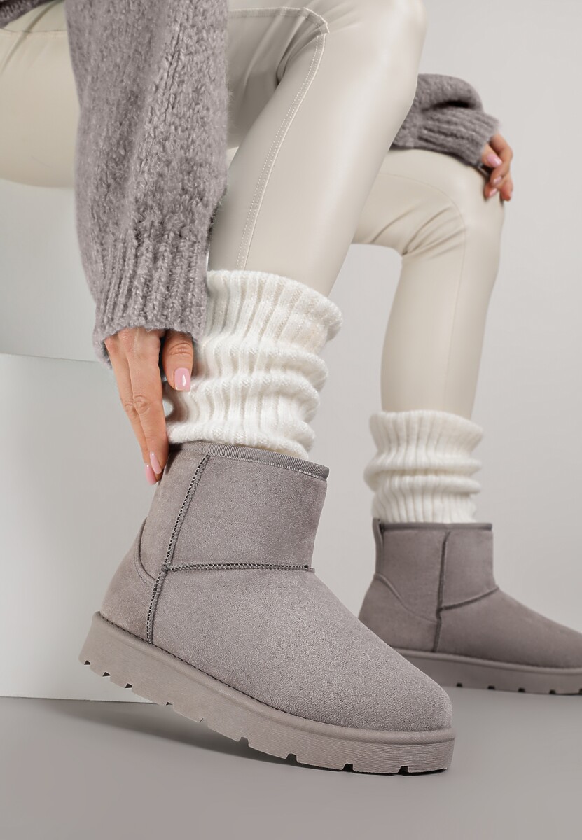 Szare Klasyczne Śniegowce Wsuwane z Imitacji Zamszu Atuvitte