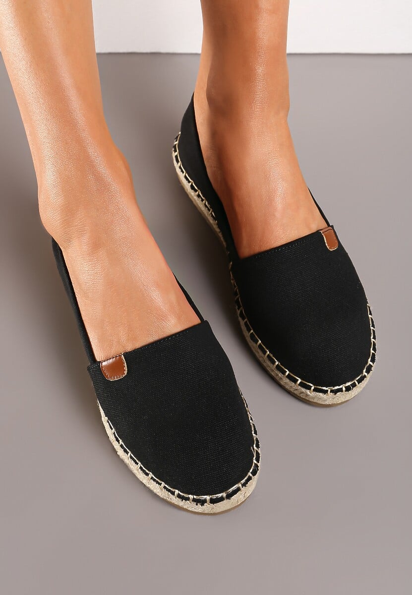 Czarne Płaskie Casualowe Espadryle w Stylu Boho Lephea