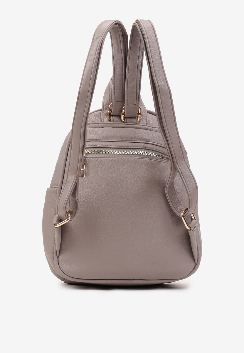 Szary Mały Plecak z Imitacji Skóry na Regulowanych Szelkach z Łańcuszkiem Carnissa