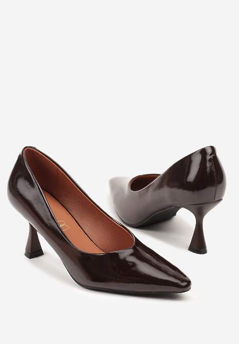 Brązowe Eleganckie Czółenka Vices na Klepsydrze ze Skórzaną Wkładką Dedvire