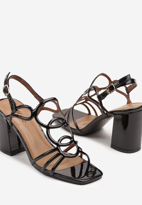 Czarne Sandały na Obcasie Zdobione Eleganckimi Paskami Neorana