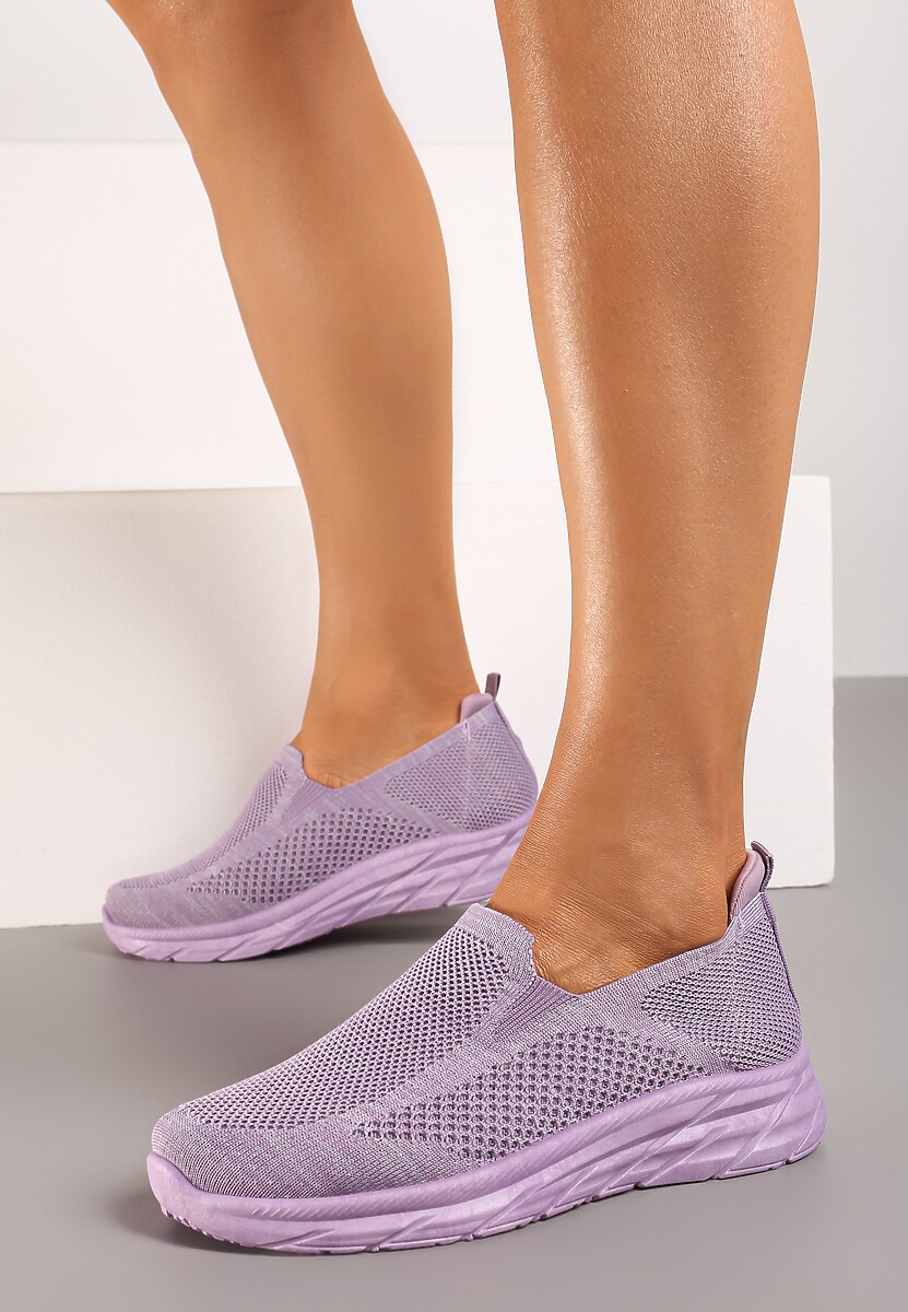 Fioletowe Płaskie Casualowe Buty Sportowe na Tłoczonej Podeszwie Carlemia
