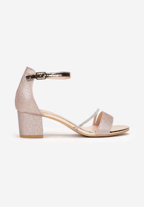 Szampańskie Sandały na Słupku z Brokatem i Paskiem z Cyrkonii Varene