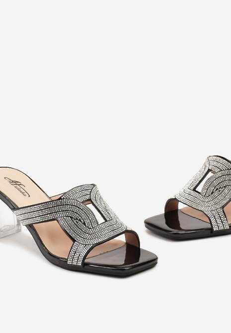 Czarne Klapki z Transparentnym Słupkiem i Cyrkoniami Valmara