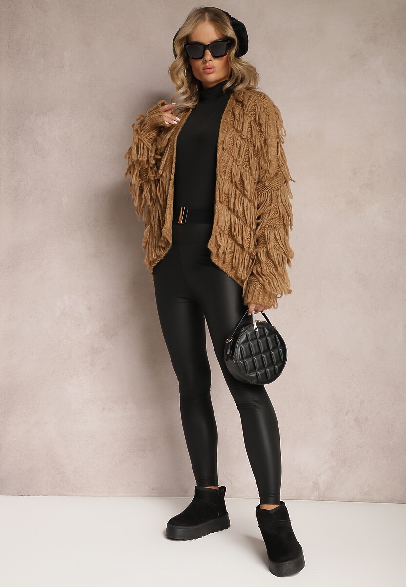 Brązowy Niezapinany Kardigan z Frędzlami Segentri