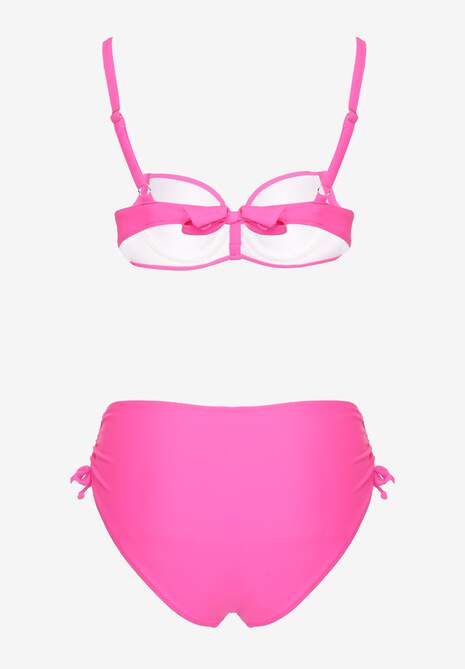 Fuksjowe Bikini Majtki Typu Figi i Biustonosz z Metalicznymi Ozdobami Kinasara