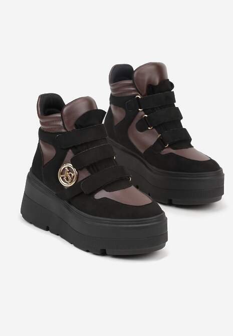 Czarno-Brązowe Botki Sneakersy Vices na Platformie w Stylu Y2K Gelira