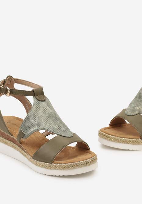 Zielone Sandały na Niskim Koturnie z Plecionką Bamova