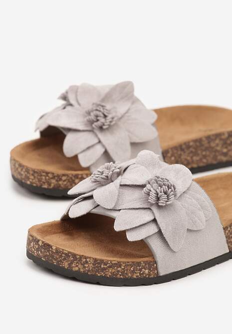 Szare Klapki z Kwiatową Aplikacją 3D Ralunea