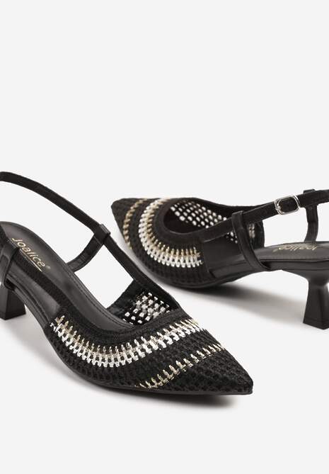 Czarne Plecione Sandały Sling-Back ze Sprzączką Ilorina