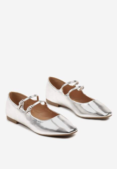 Srebrne Balerinki z Cienkimi Paskami na Sprzączki Lumeria