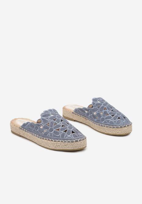 Niebieskie Klapki na Płaskiej Podeszwie z Ażurowym Wzorem Dolerissa
