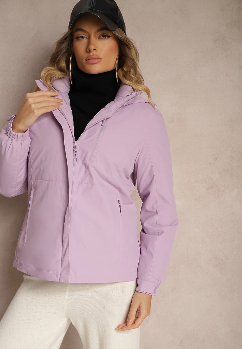 Jasnoniebieska Kurtka z Pikowaną Odpinaną Stroną i Odpinanym Kapturem Doriona