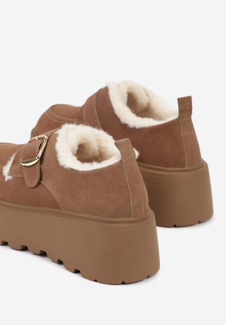 Brązowe Śniegowce na Platformie z Paskiem ze Sprzączką i Futrem Unweda
