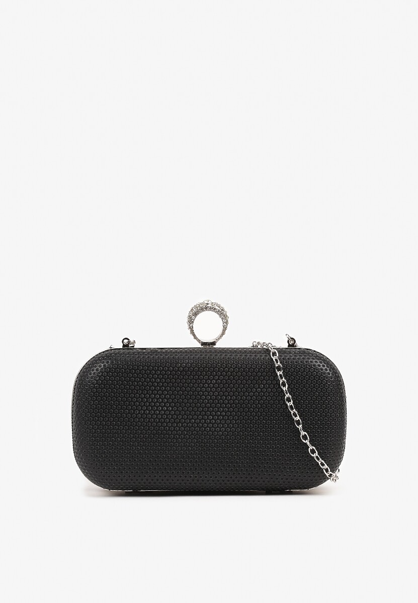 Czarna Wieczorowa Torebka z Biżuteryjnym Uchwytem i Odpinanym Łańcuszkiem Millira