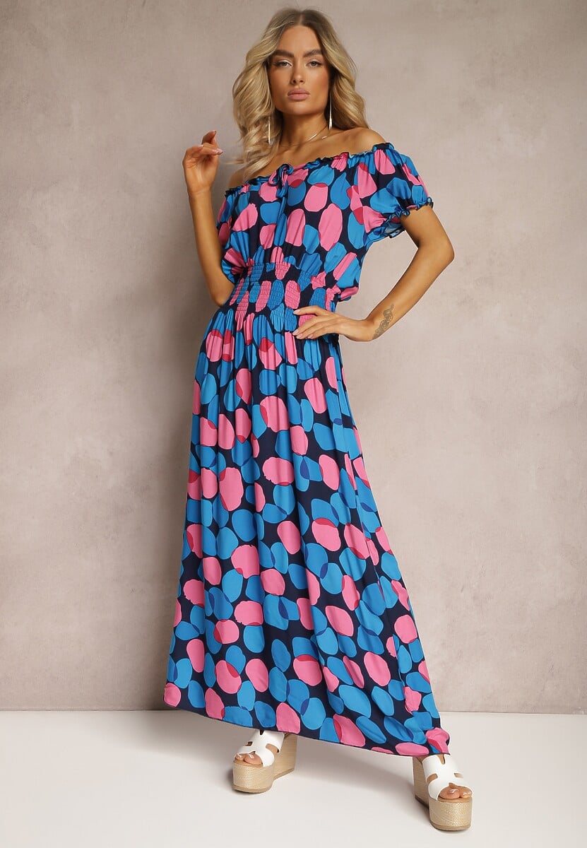 Czerwona Sukienka Hiszpanka z Bawełny z Modelującą Gumką w Pasie Vearica