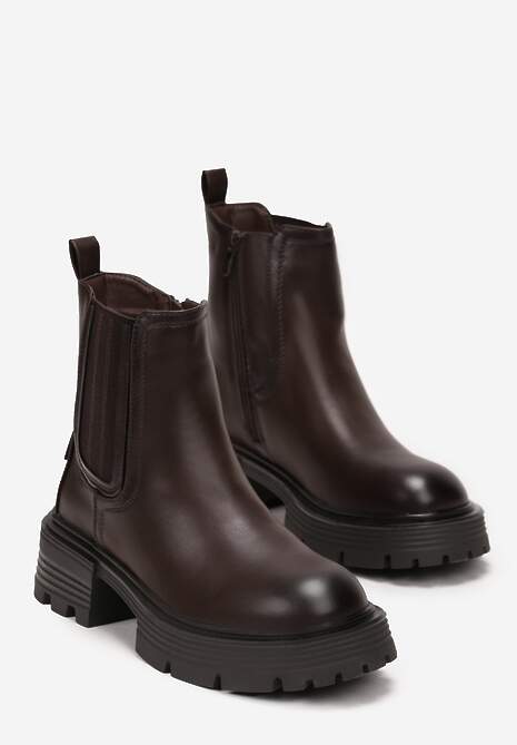 Brązowe Botki Sztyblety na Platformie Iagisse