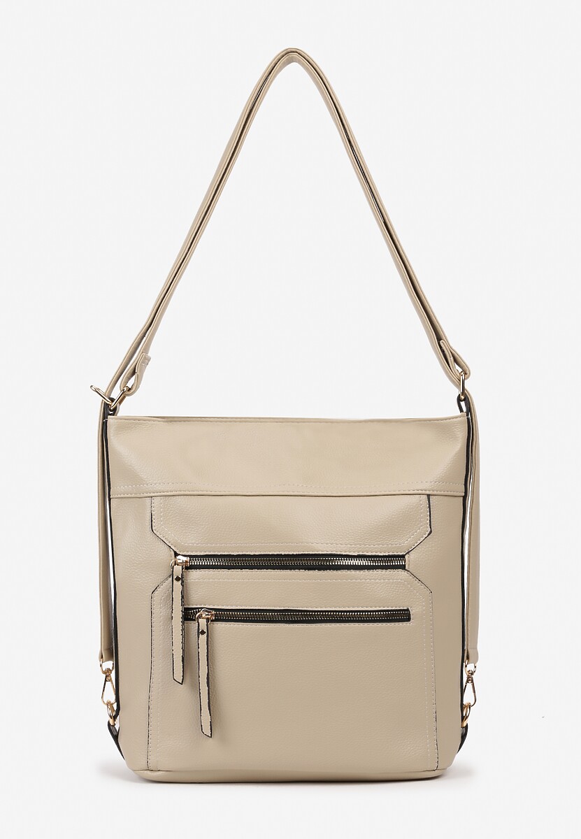 Beżowa Torebka na Rączce z Suwakami Sunalia