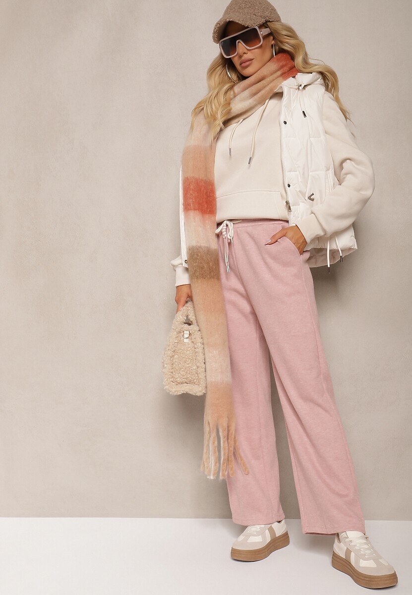 Różowe Spodnie o Szerokim Kroju z Gumką w Pasie i Sznurkami Ittara