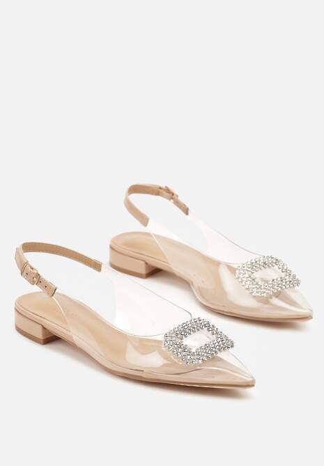 Różowe Sandały z Transparentną Cholewą Zdobioną Aplikacją z Cyrkonii Grivelle