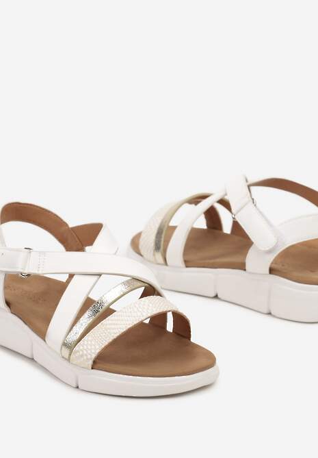 Białe Płaskie Sandały Zapinane na Rzep z Cienkimi Paskami Testanee