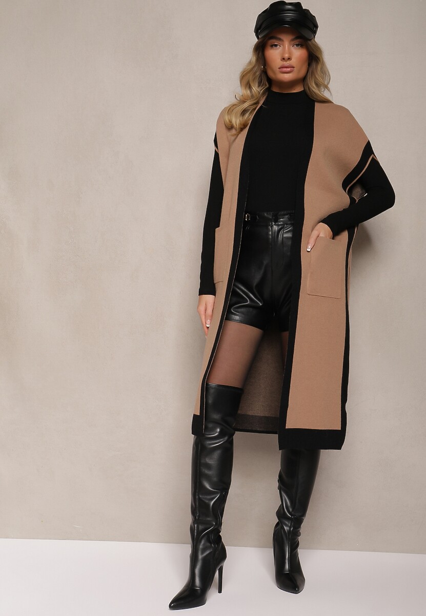 Beżowa Niezapinana Kamizelka z Wiskozą i Wsuwanymi Kieszeniami Tiarise