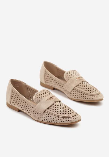 Ciemnobeżowe Klasyczne Mokasyny z Ażurową Cholewką Neovellea
